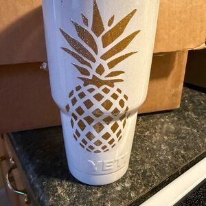 Yeti White Tumbler with Gold Pineapple Design